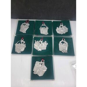 Lot Of 7 Vintage Longaberger Pewter Basket Ornaments 1986- 96